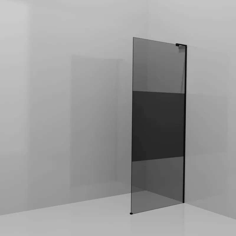 Balmani Modular douche à l‘italienne 90 x 200 cm, Verre fumé avec bande mate, Profil Noir mat avec L-Shape