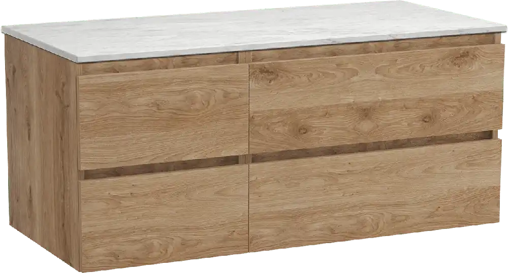 Balmani Lucida meuble salle de bains suspendu 120 x 55 cm chêne brut avec Stretto tablette simple ou double en marbre carrare