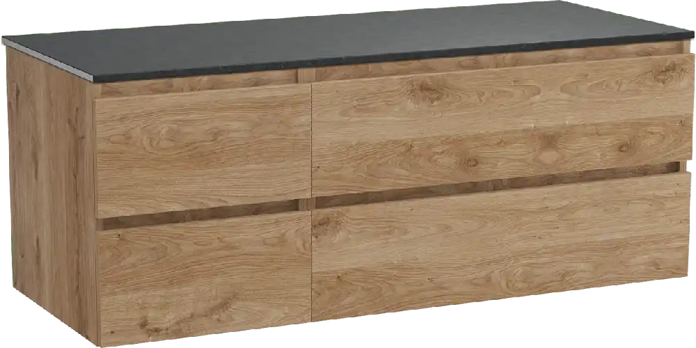 Balmani Lucida meuble salle de bains suspendu 135 x 55 cm chêne brut avec Stretto tablette simple ou double en granit noir