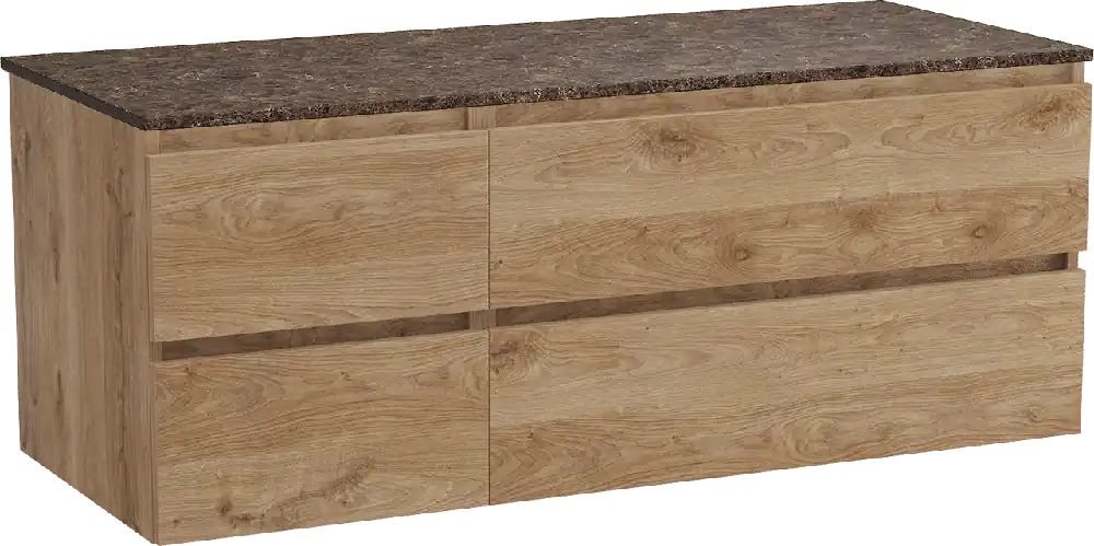 Balmani Lucida meuble salle de bains suspendu 135 x 55 cm chêne brut avec Stretto tablette simple ou double en marbre dark emperador