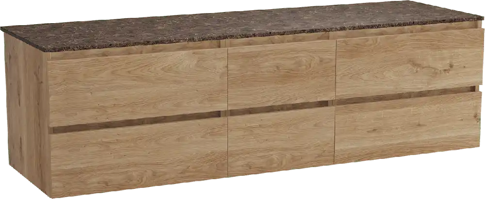 Balmani Lucida meuble salle de bains suspendu 180 x 55 cm chêne brut avec Stretto tablette simple ou double en marbre dark emperador