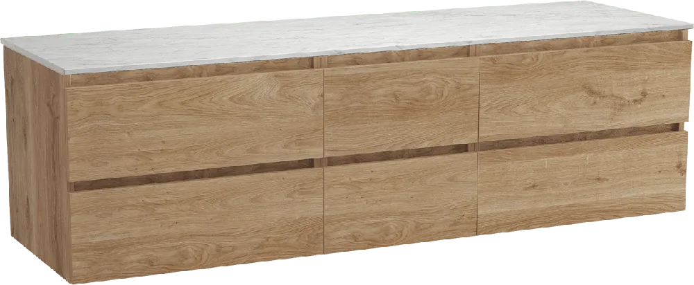 Balmani Lucida meuble salle de bains suspendu 180 x 55 cm chêne brut avec Stretto tablette simple ou double en marbre carrare