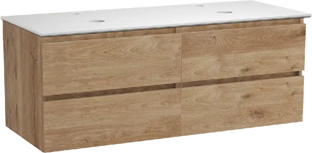 Balmani Lucida meuble salle de bains suspendu 135 x 55 cm chêne brut avec Facetta tablette double en solid surface blanc mat
