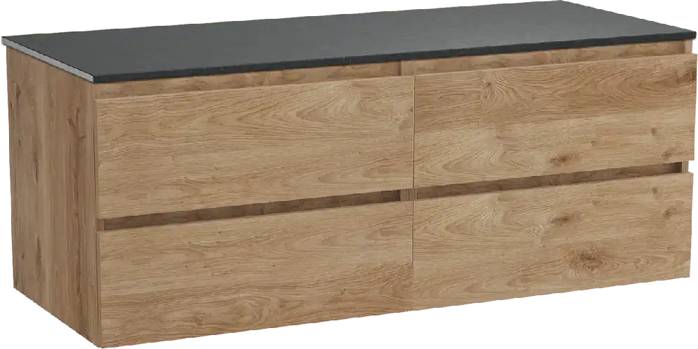 Balmani Lucida meuble salle de bains suspendu 135 x 55 cm chêne brut avec Stretto tablette simple ou double en granit noir