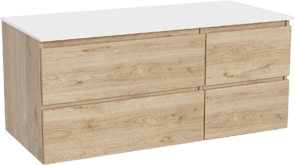 Balmani Lucida meuble salle de bains suspendu 120 x 55 cm chêne brut avec Stretto tablette simple ou double en solid surface blanc mat