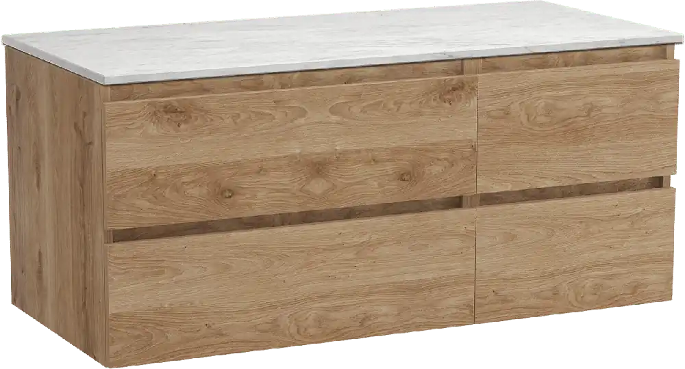 Balmani Lucida meuble salle de bains suspendu 120 x 55 cm chêne brut avec Stretto tablette simple ou double en marbre carrare