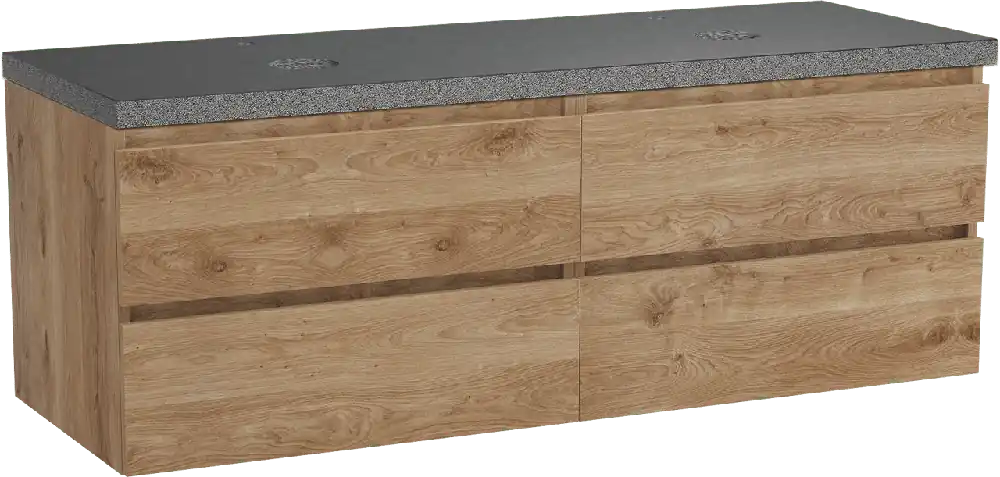 Balmani Lucida meuble salle de bains suspendu 150 x 55 cm chêne brut avec Rock tablette double en granit noir