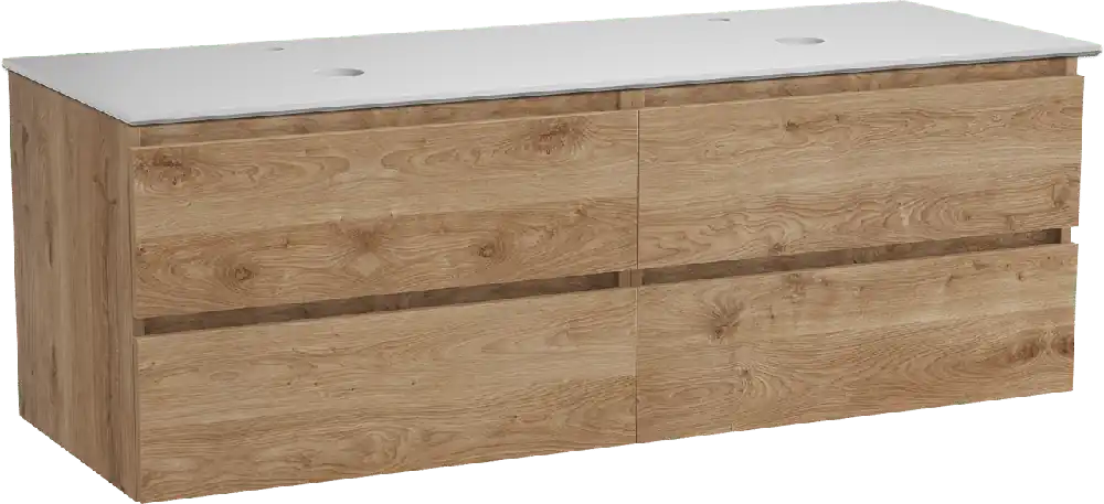 Balmani Lucida meuble salle de bains suspendu 150 x 55 cm chêne brut avec Facetta tablette double en solid surface blanc mat