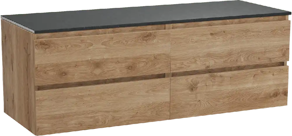 Balmani Lucida meuble salle de bains suspendu 150 x 55 cm chêne brut avec Stretto tablette simple ou double en granit noir