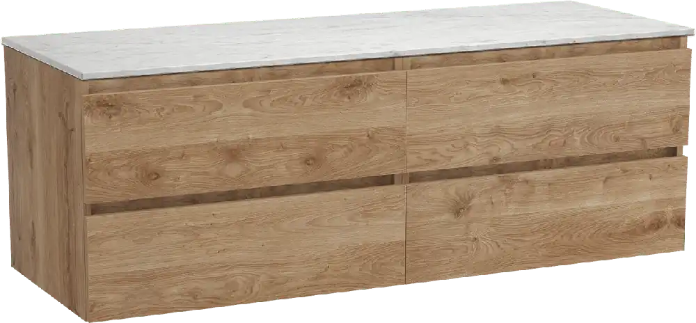 Balmani Lucida meuble salle de bains suspendu 150 x 55 cm chêne brut avec Stretto tablette simple ou double en marbre carrare
