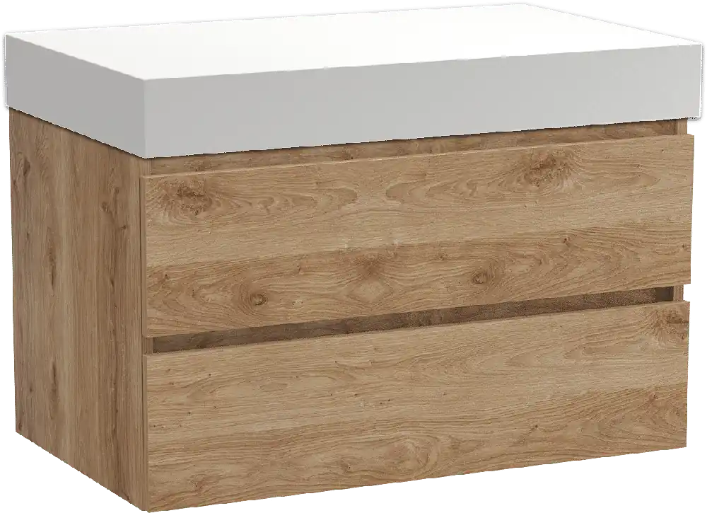 Balmani Lucida meuble salle de bains suspendu 90 x 55 cm chêne brut avec Dominus tablette simple en solid surface blanc mat