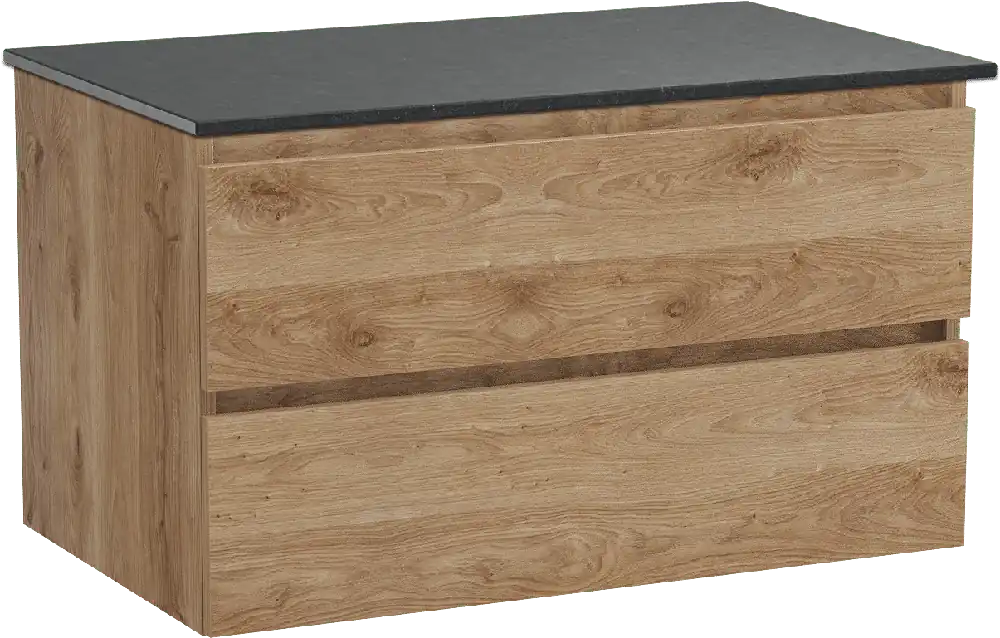 Balmani Lucida meuble salle de bains suspendu 90 x 55 cm chêne brut avec Stretto tablette simple en granit noir