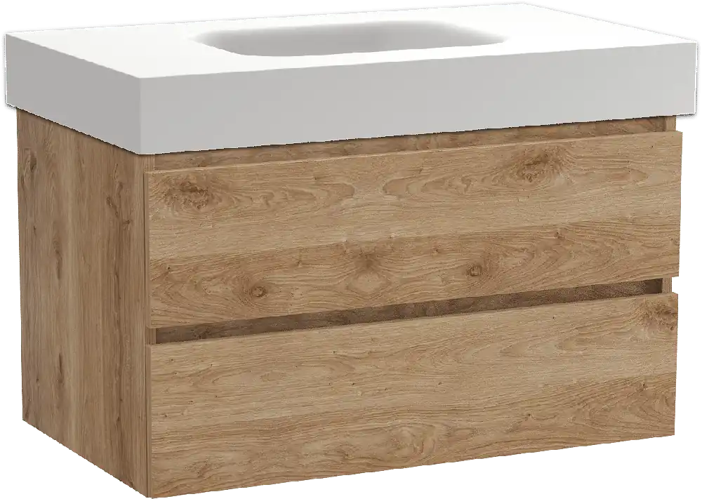 Balmani Lucida meuble salle de bains suspendu 90 x 55 cm chêne brut avec Arcato plan simple en solid surface blanc mat