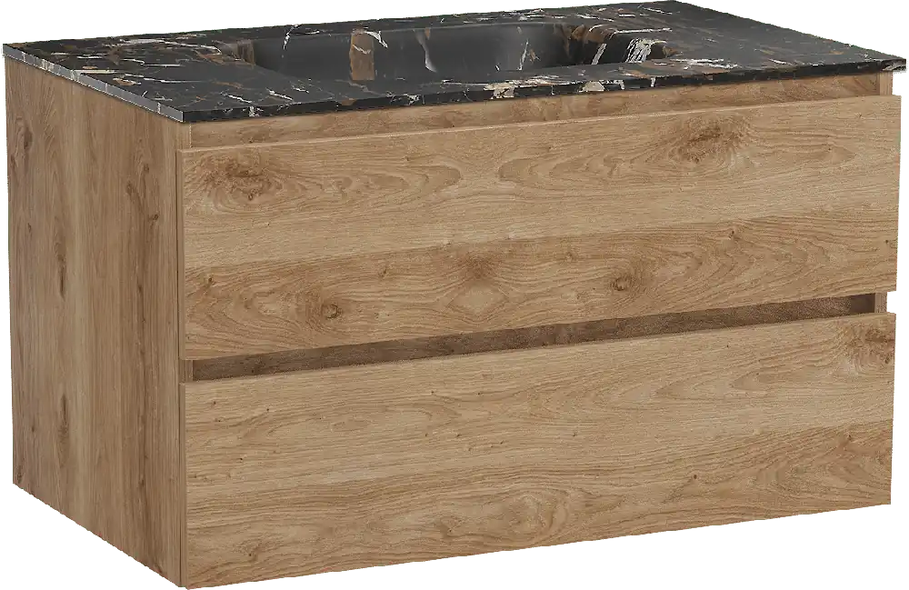 Balmani Lucida meuble salle de bains suspendu 90 x 55 cm chêne brut avec Tablo Arcato plan simple en marbre portoro gold