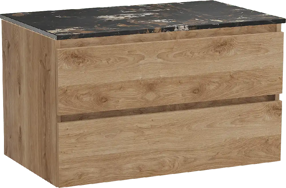 Balmani Lucida meuble salle de bains suspendu 90 x 55 cm chêne brut avec Stretto tablette simple en marbre portoro gold