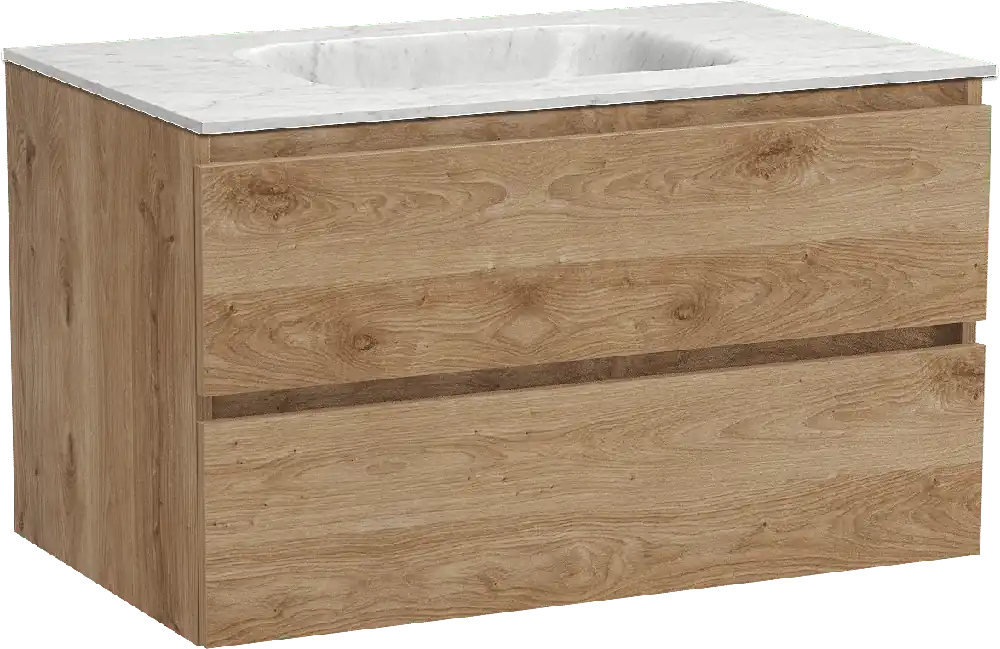 Balmani Lucida meuble salle de bains suspendu 90 x 55 cm chêne brut avec Tablo Arcato plan simple en marbre carrare
