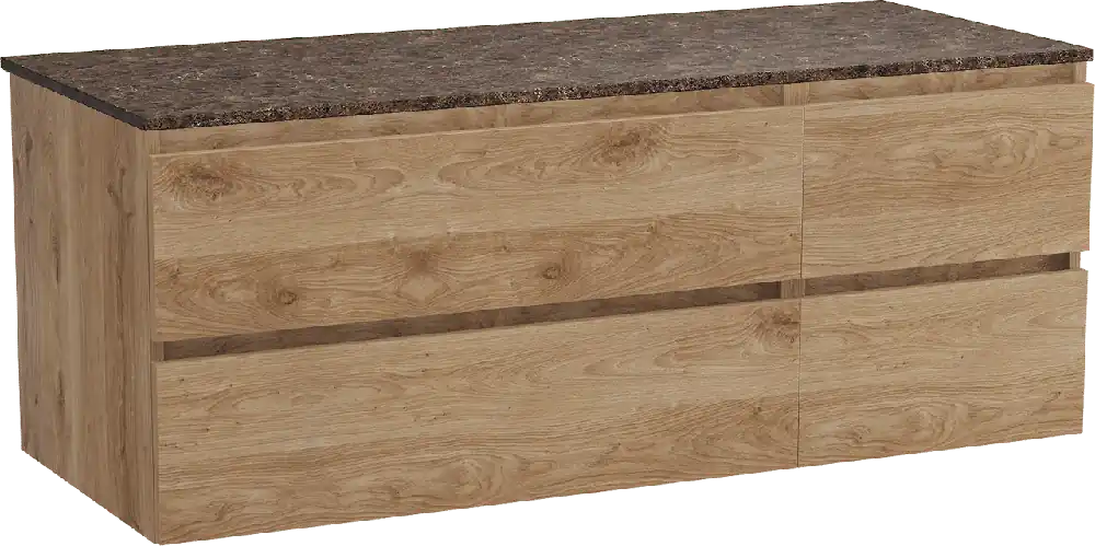 Balmani Lucida meuble salle de bains suspendu 135 x 55 cm chêne brut avec Stretto tablette simple ou double en marbre dark emperador