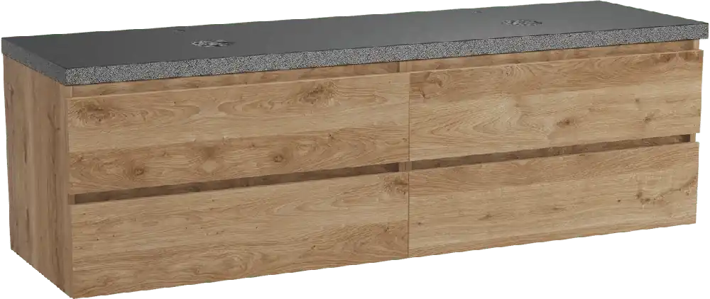 Balmani Lucida meuble salle de bains suspendu 180 x 55 cm chêne brut avec Rock tablette double en granit noir