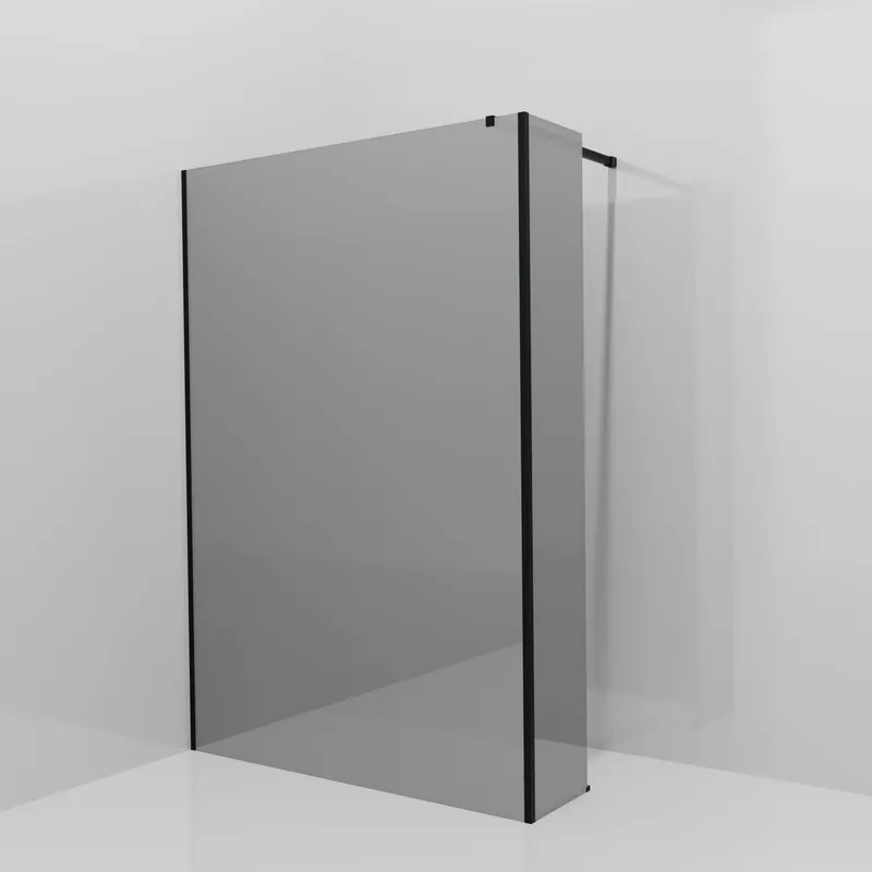 Balmani Modular douche à l‘italienne avec paroi latérale fixe 140 x 200 cm, Verre miroir reflex, Profil Noir mat