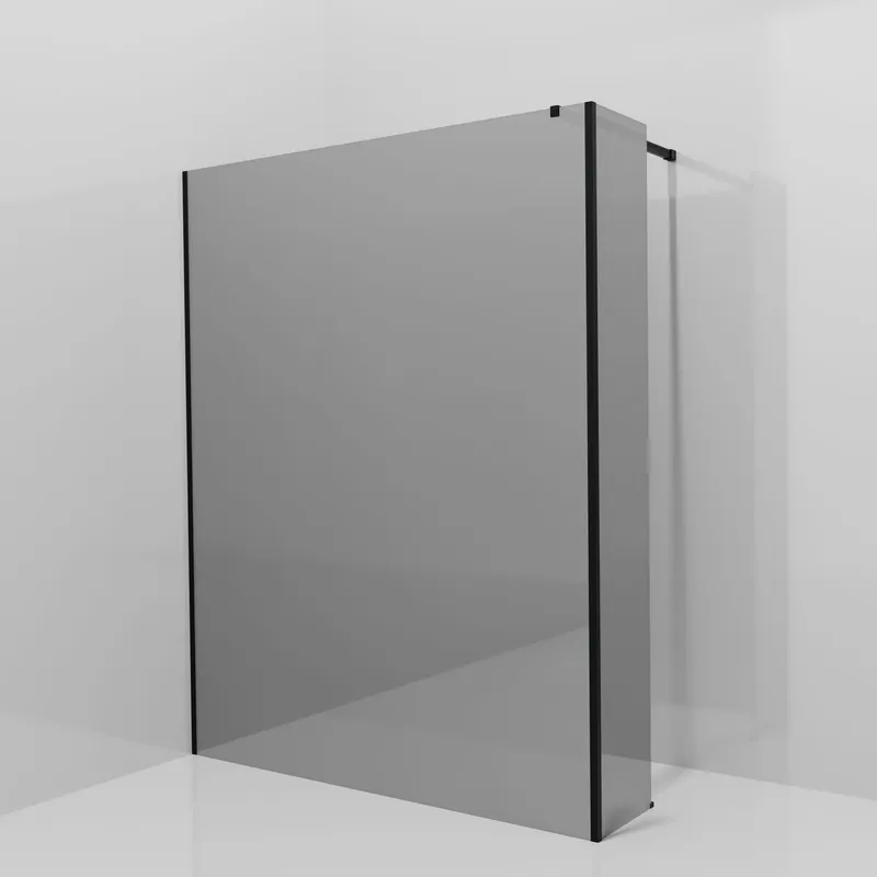 Balmani Modular douche à l‘italienne avec paroi latérale fixe 160 x 200 cm, Verre miroir reflex, Profil Noir mat
