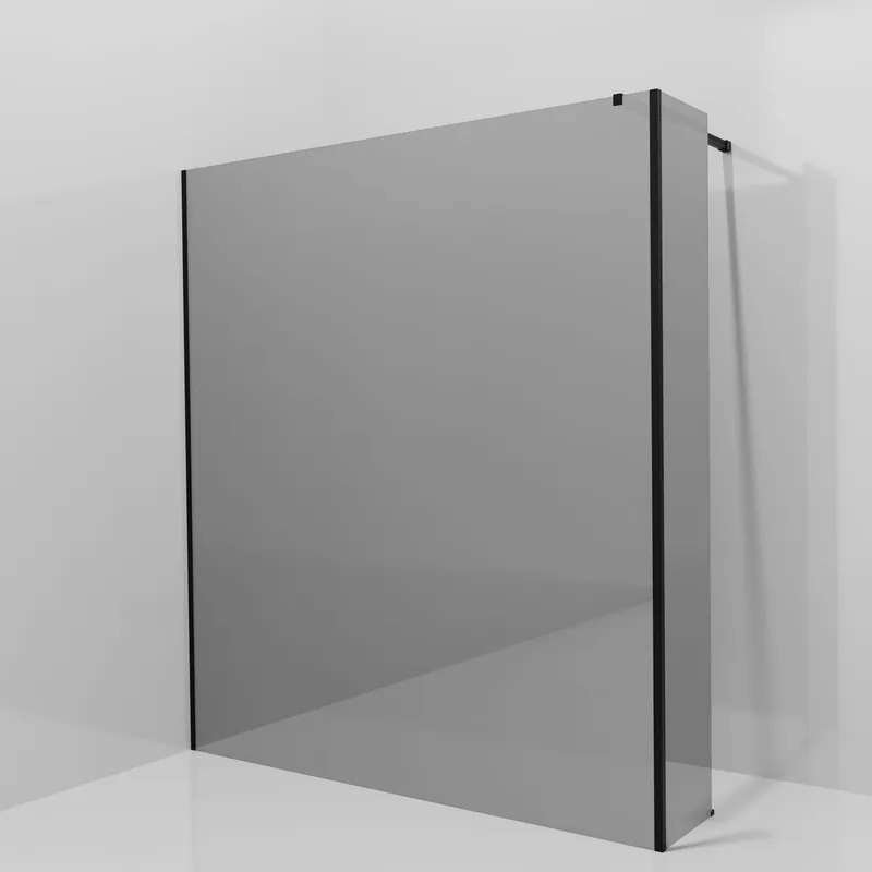 Balmani Modular douche à l‘italienne avec paroi latérale fixe 180 x 200 cm, Verre miroir reflex, Profil Noir mat