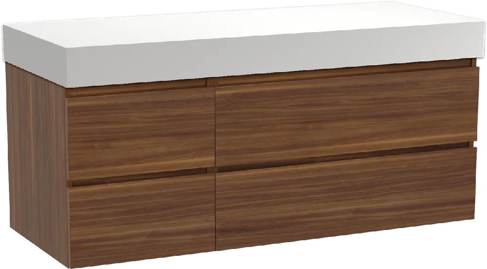 Balmani Lucida meuble salle de bains suspendu 135 x 55 cm noyer américain avec Dominus tablette simple ou double en solid surface blanc mat