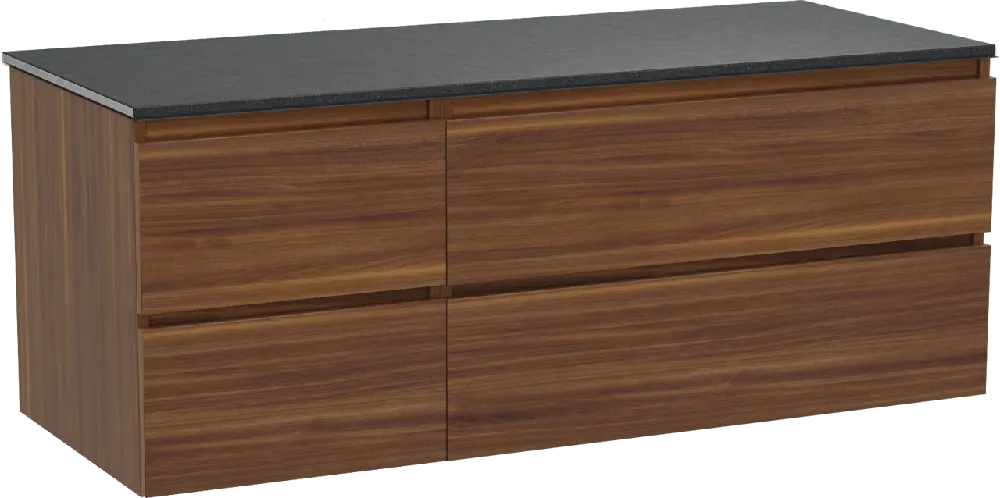 Balmani Lucida meuble salle de bains suspendu 135 x 55 cm noyer américain avec Stretto tablette simple ou double en granit noir