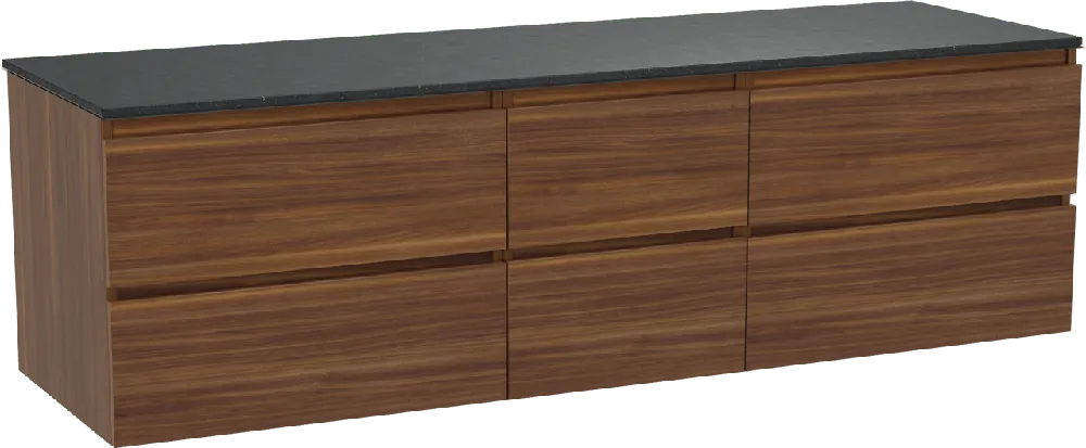 Balmani Lucida meuble salle de bains suspendu 180 x 55 cm noyer américain avec Stretto tablette simple ou double en granit noir