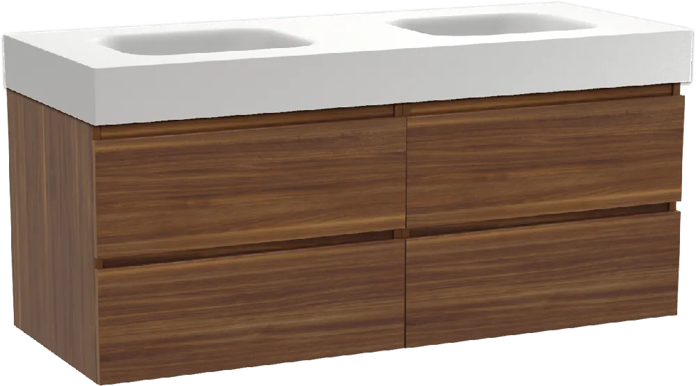 Balmani Lucida meuble salle de bains suspendu 135 x 55 cm noyer américain avec Arcato double vasque en solid surface blanc mat