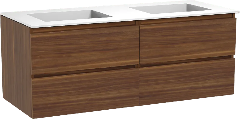Balmani Lucida meuble salle de bains suspendu 135 x 55 cm noyer américain avec Tablo Stretto double vasque en solid surface blanc mat