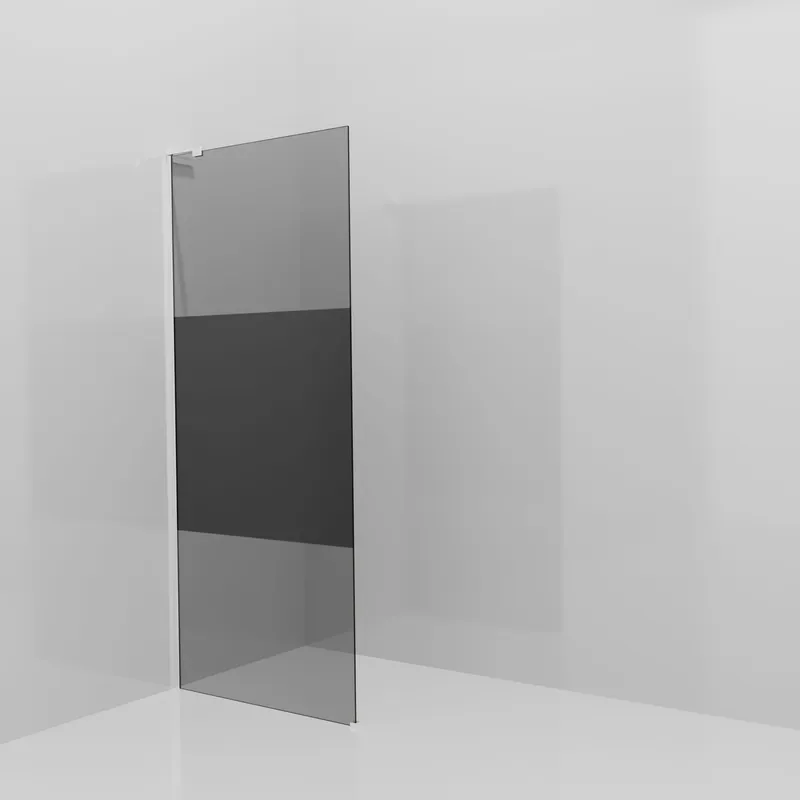 Balmani Modular douche à l‘italienne 90 x 200 cm, Verre fumé avec bande matte, avec coating, Profil Chrome brillant avec L-Shape