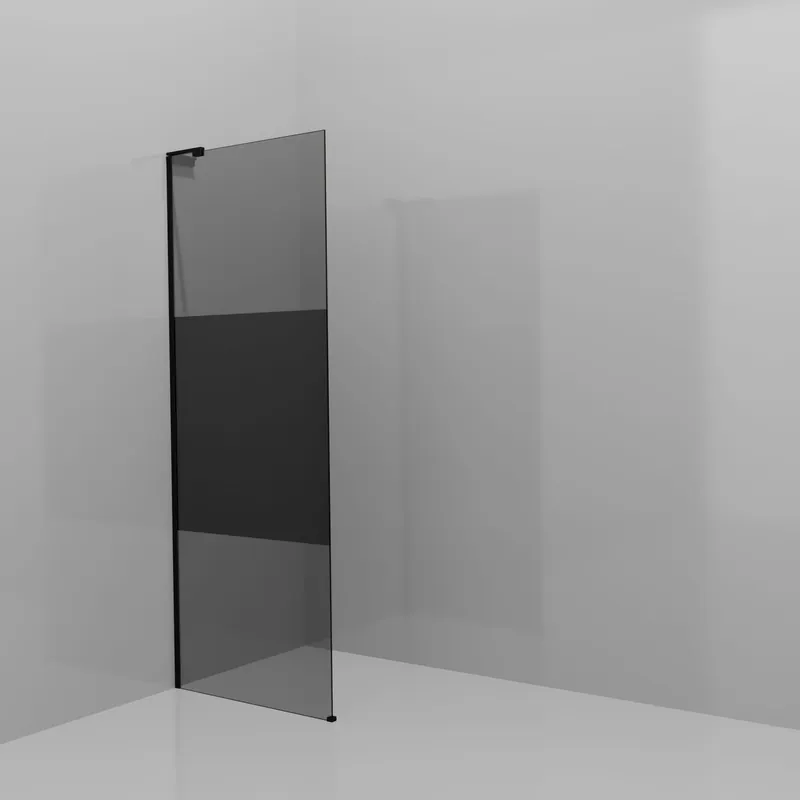 Balmani Modular douche à l‘italienne 80 x 200 cm, Verre fumé avec bande matte, avec coating, Profil Noir mat avec L-Shape
