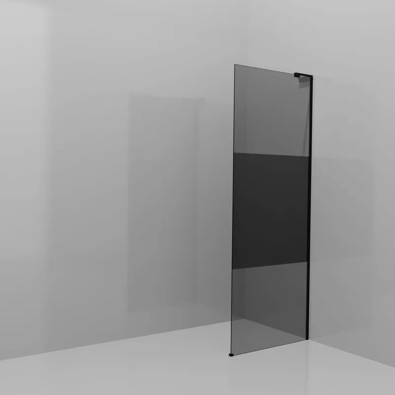 Balmani Modular douche à l‘italienne 80 x 200 cm, Verre fumé avec bande matte, avec coating, Profil Noir mat avec L-Shape