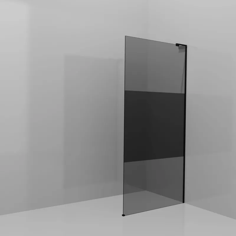 Balmani Modular douche à l‘italienne 100 x 200 cm, Verre fumé avec bande matte, avec coating, Profil Noir mat avec L-Shape