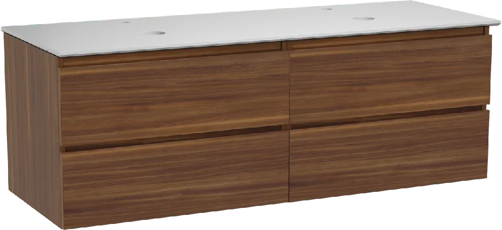 Balmani Lucida meuble salle de bains suspendu 150 x 55 cm noyer américain avec Facetta tablette double en solid surface blanc mat