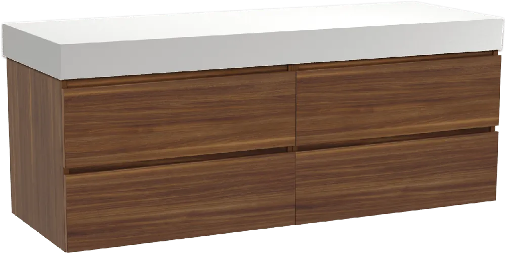 Balmani Lucida meuble salle de bains suspendu 150 x 55 cm noyer américain avec Dominus tablette simple ou double en solid surface blanc mat