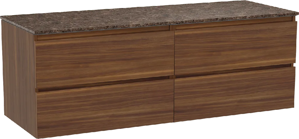 Balmani Lucida meuble salle de bains suspendu 150 x 55 cm noyer américain avec Stretto tablette simple ou double en marbre dark emperador