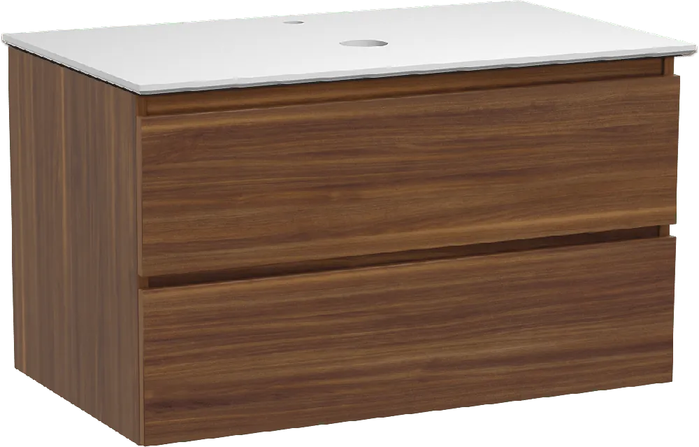 Balmani Lucida meuble salle de bains suspendu 90 x 55 cm noyer américain avec Facetta tablette simple en solid surface blanc mat