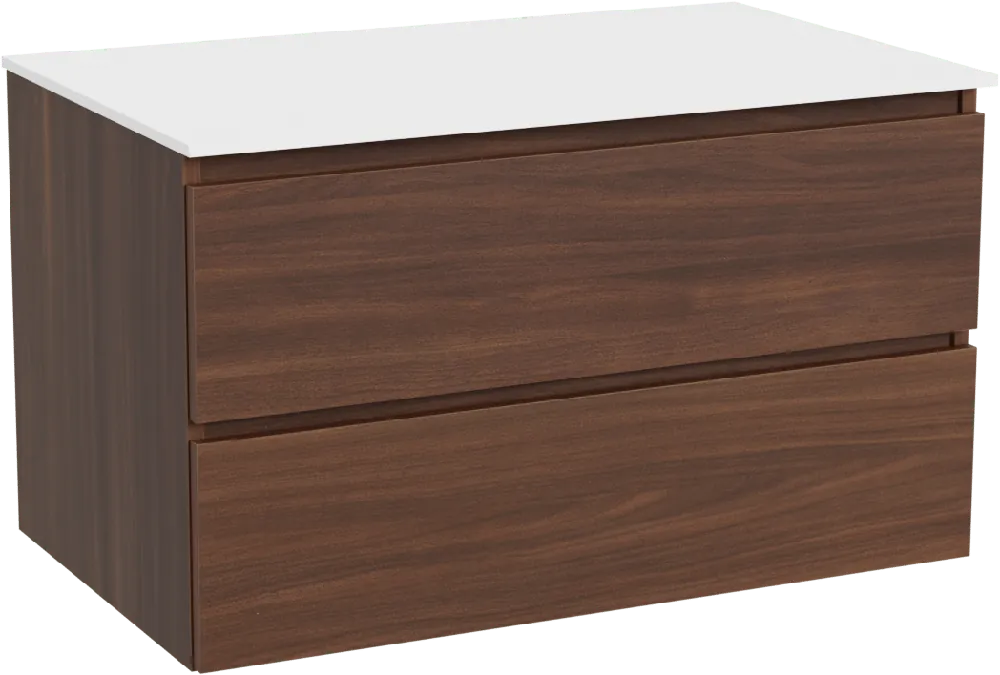 Balmani Lucida meuble salle de bains suspendu 90 x 55 cm noyer américain avec Stretto tablette simple en solid surface blanc mat