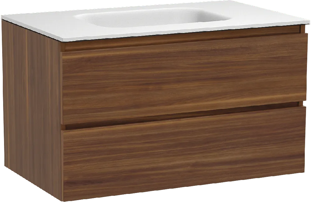 Balmani Lucida meuble salle de bains suspendu 90 x 55 cm noyer américain avec Tablo Arcato plan simple en solid surface blanc mat