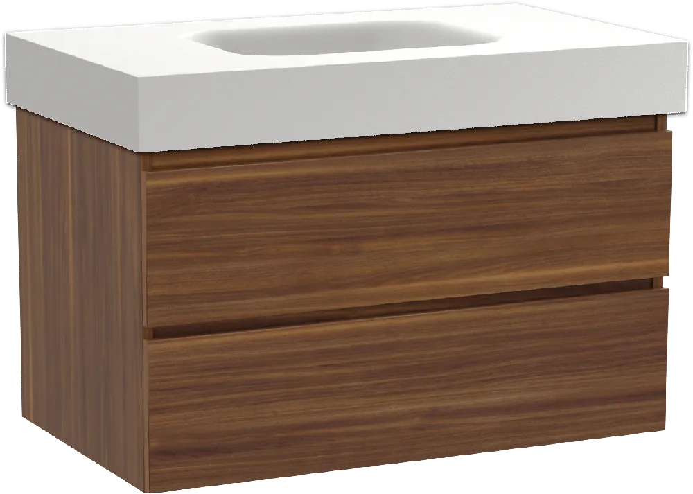 Balmani Lucida meuble salle de bains suspendu 90 x 55 cm noyer américain avec Arcato plan simple en solid surface blanc mat