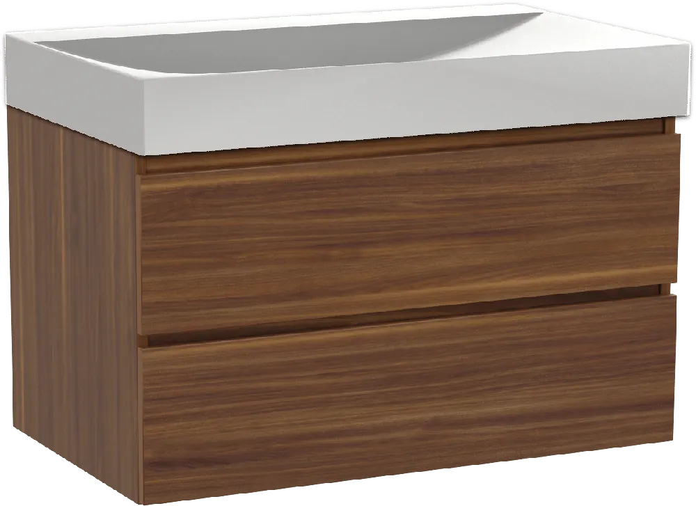Balmani Lucida meuble salle de bains suspendu 90 x 55 cm noyer américain avec Wave plan simple en solid surface blanc mat