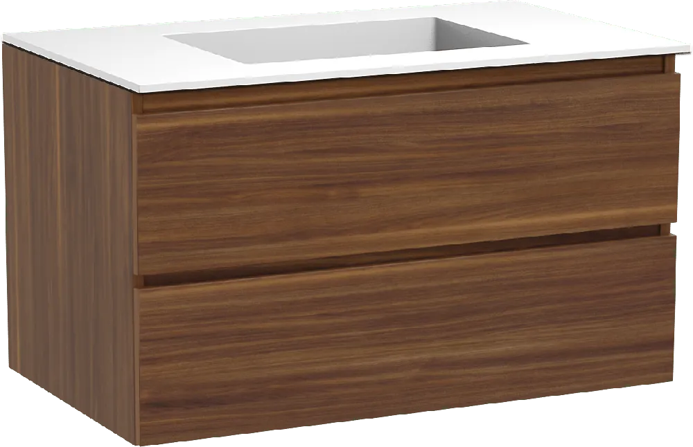 Balmani Lucida meuble salle de bains suspendu 90 x 55 cm noyer américain avec Tablo Stretto plan simple en solid surface blanc mat