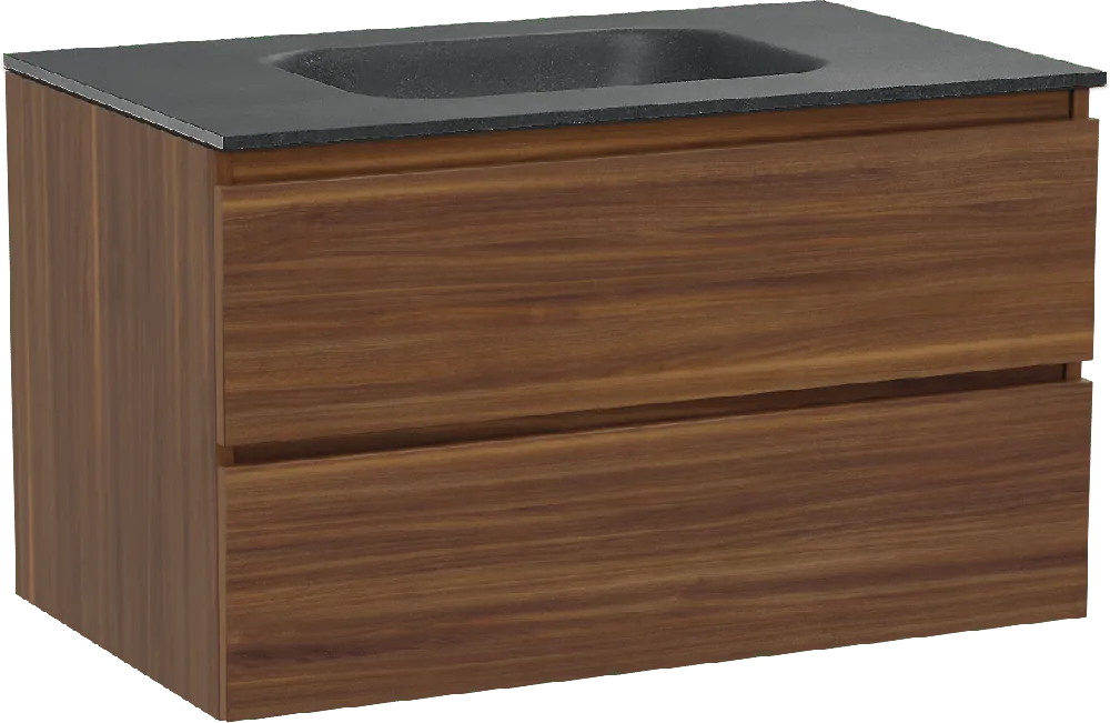 Balmani Lucida meuble salle de bains suspendu 90 x 55 cm noyer américain avec Tablo Arcato plan simple en granit noir