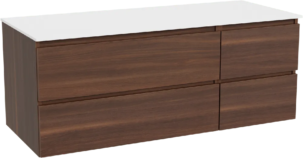 Balmani Lucida meuble salle de bains suspendu 135 x 55 cm noyer américain avec Stretto tablette simple ou double en solid surface blanc mat