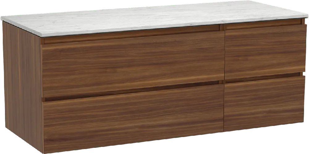 Balmani Lucida meuble salle de bains suspendu 135 x 55 cm noyer américain avec Stretto tablette simple ou double en marbre carrare