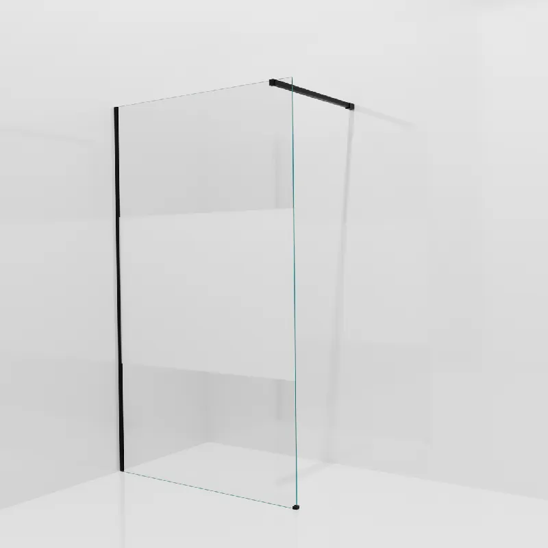 Balmani Modular douche à l‘italienne 120 x 200 cm, Verre transparent avec bande mate, avec coating, Profil Noir mat