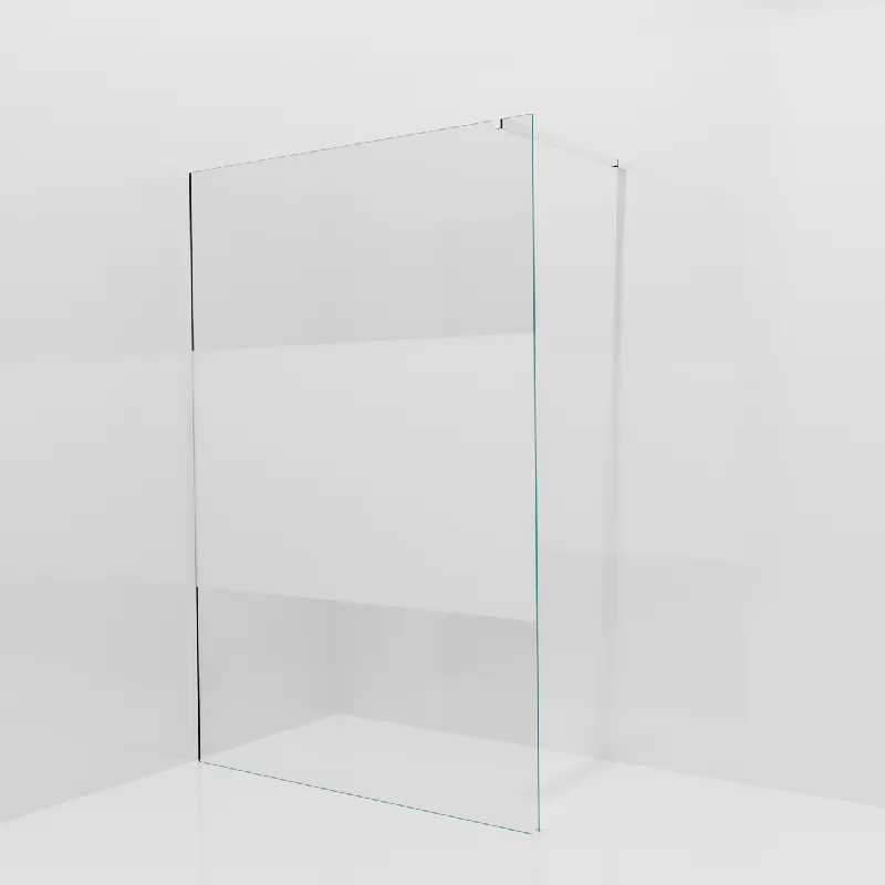 Balmani Modular douche à l‘italienne 140 x 200 cm, Verre transparent avec bande mate, avec coating, Profil Chrome brillant