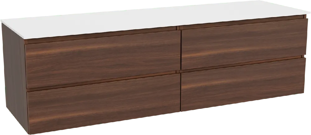Balmani Lucida meuble salle de bains suspendu 180 x 55 cm noyer américain avec Stretto tablette simple ou double en solid surface blanc mat