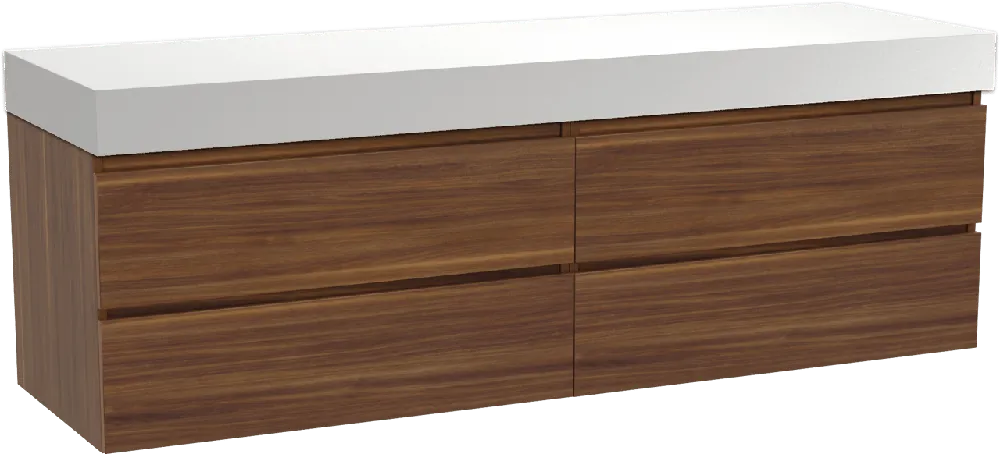 Balmani Lucida meuble salle de bains suspendu 180 x 55 cm noyer américain avec Dominus tablette simple ou double en solid surface blanc mat
